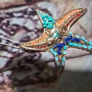 Handcrafted Starfish Pendant With Colorful Beads & Gold Accents Betsy Johnson
